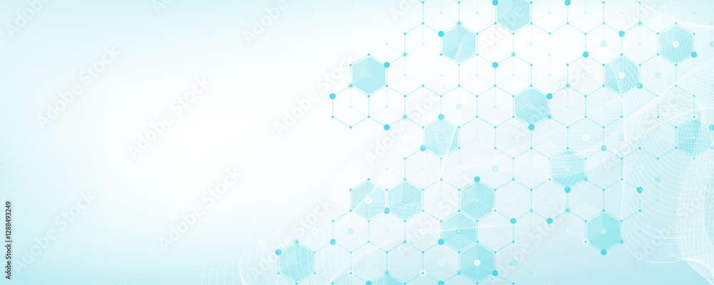 Poster molecular abstract structure and genetic engineering dna. healthcare and medicine background concept