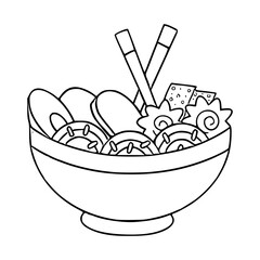 simple ramen bowl with chopsticks vector drawing