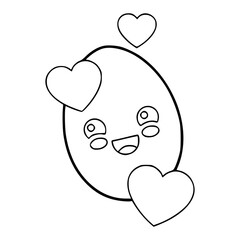 kawaii egg character with hearts outline vector design