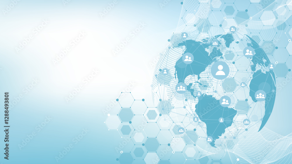 Fototapete Global network connection concept. Big data visualization. Social network communication in the global computer networks. Internet technology. Business. Science. Vector illustration