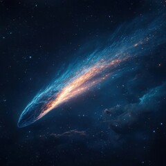 Obraz premium Bright Comet with Tail Glowing in Dark Cosmic Background