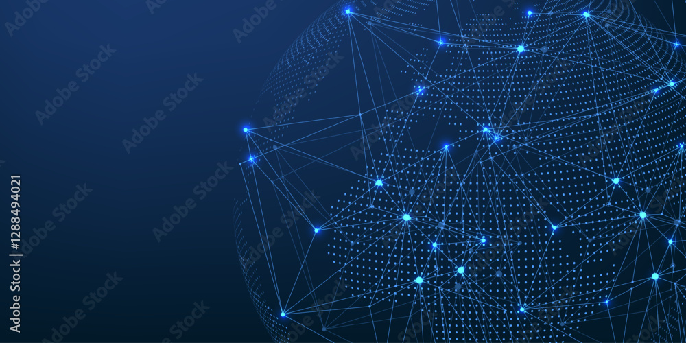 Fototapete Global network connection concept. Big data visualization. Social network communication in the global computer networks. Internet technology. Business. Science. Vector illustration