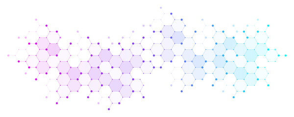 Modern health care or medical background design. Health care innovation concept. Horizontal header web banner. Abstract geometric background with hexagon shapes for medicine, science, chemistry.