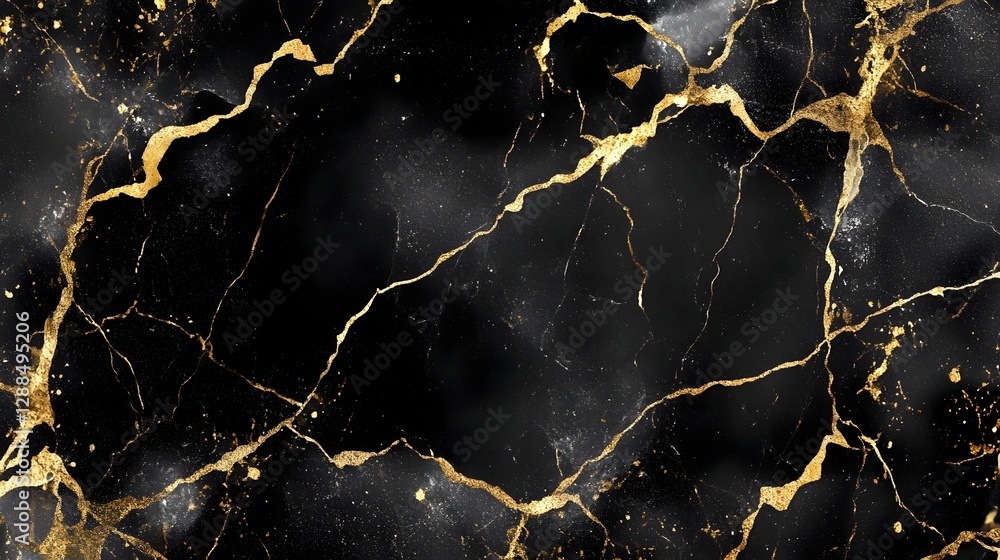 Poster stunning black and gold marble textured abstract background with dramatic cracks and fractures luxur