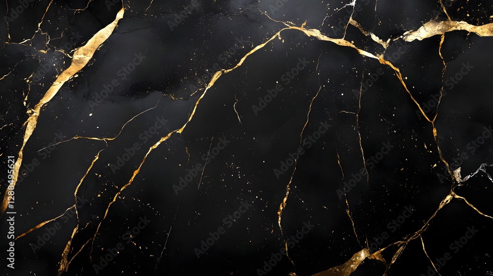 Poster stunning black marble texture with golden veins and cracks luxury abstract background design for pre