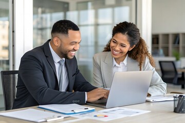 Business Professionals Collaborating in Modern Office Environment