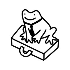 funny frog cartoon character in line at doodle style