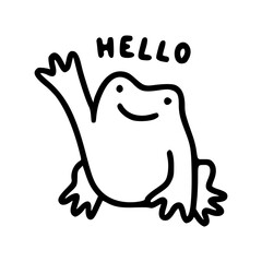funny frog cartoon character in line at doodle style