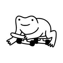 funny frog cartoon character in line at doodle style