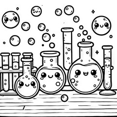 Cute Science Lab Equipment Outline Coloring Page for Kids  
