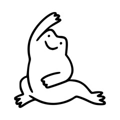 funny frog cartoon character in line at doodle style