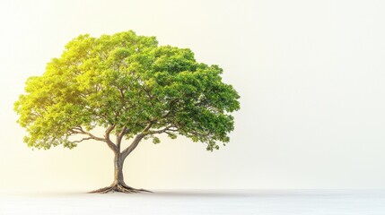 Obraz premium Solitary Green Tree Stands Out on Bright Minimal Plain Background