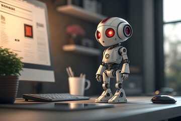 Advanced Robot Working on Laptop in Modern Office 