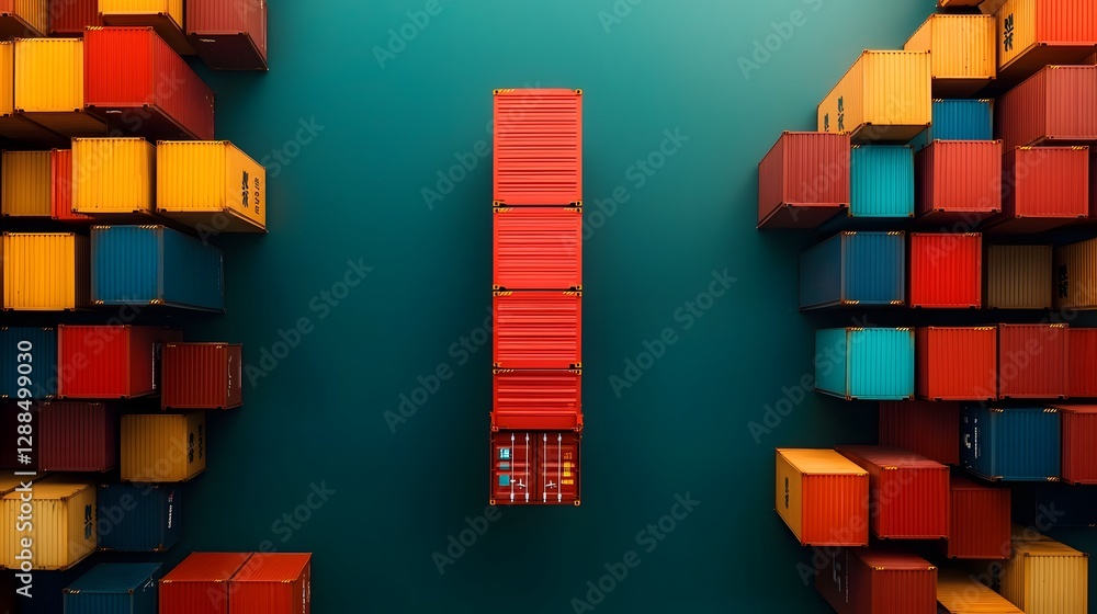 Poster aerial view capturing the intricate choreography of a high tech port terminal where towering cranes 
