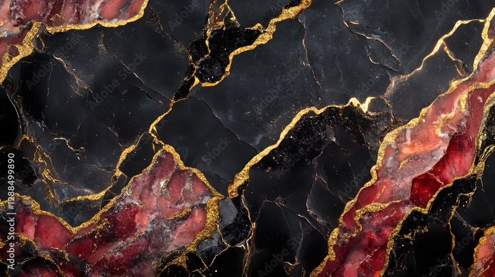 Aufkleber Stunning cracked marble texture background with golden veins and irregular patterns  Abstract natural stone surface with a vintage grunge and weathered look  Luxury and elegant modern design element