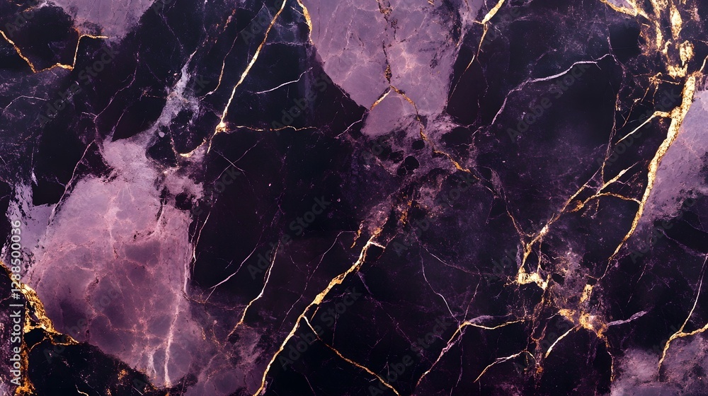 Aufkleber stunning fractal like marble texture in vivid purple and gold shades abstract geological background 