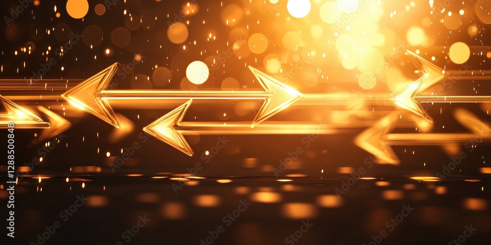 Poster a vibrant abstract image featuring golden arrows and shimmering lights, creating a dynamic sense of 