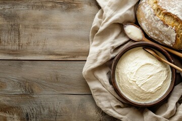 Active Dry Yeast in a Bowl on Wooden Table for Baking Bread, Closeup