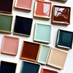 Fototapeta premium Colorful plates on a white surface
