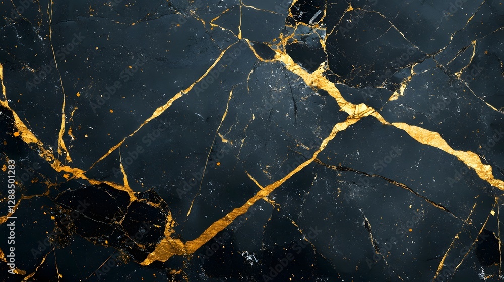 Poster Stunning golden cracks and fissures across a dramatic black marble abstract background with a bold graphic and moody atmosphere creating a visually striking and sophisticated design
