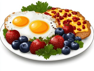 Meal Served on Plate Set of healthy different breakfast, lunch and dinner Tasty food and drink isolated on white background Vector illustration