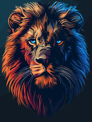 Lion head vector illustration isolated on dark background. Lion head vector illustration for t-shirt and other uses