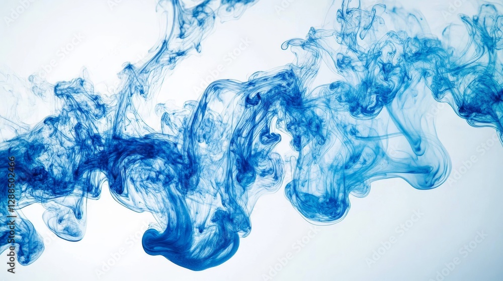Aufkleber blue ink swirling in clear water on white background, abstract fluid art with smooth, flowing patter