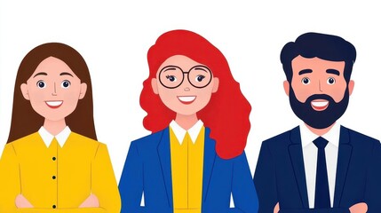 Naklejka premium Modern business team Vector illustration of diverse business people and company members, standing behind each other Isolated on white