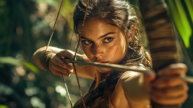 Amazon, Young female archer in jungle