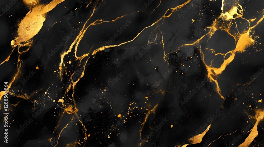 Leinwandbilder Stunning Metallic Gold and Black Marble Abstract Background Texture with Dramatic Crackled Pattern  Luxurious and sophisticated graphic design element with high end chic and elegant vibes