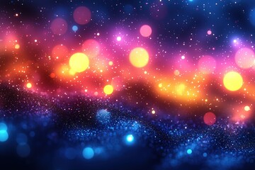 Abstract Colorful Nebula Cosmic Glowing Lights Against Dark Starry Space