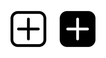 Add icon on black square. Plus cross button symbol