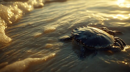 Crab sunset beach wave ocean wildlife nature