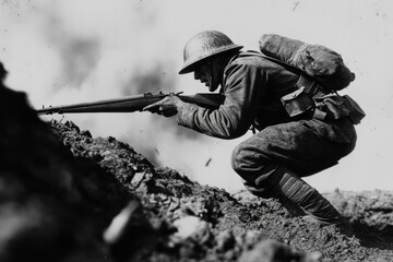 American World War 1 Soldier: Vintage Military Attack on the Earth