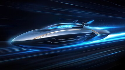 Futuristic Speeding Vessel with Neon Blue Lights in Motion