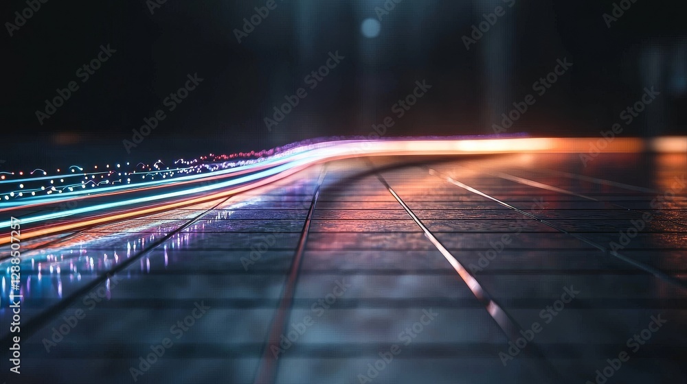 Poster the scene depicts a virtual reality space with an abstract neon background, incorporating a pink blu