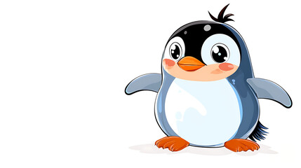 Fototapeta premium A cartoon penguin with a black beak and black eyes stands on its hind legs. generated using AI