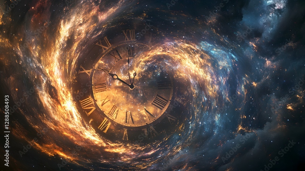 Poster Swirling Cosmic Vortex of Time and Space A Captivating Digital Art Masterpiece Depicting the Mesmerizing Intersection of Time Energy and the Boundless Expanses of the Universe