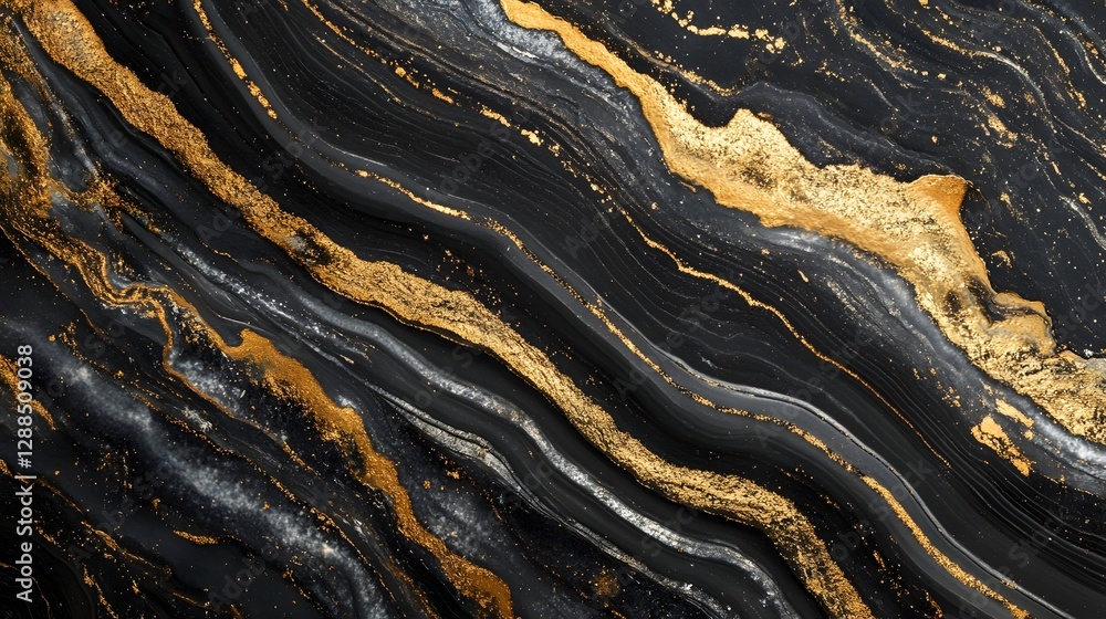 Poster the beautiful and mesmerizing natural patterns and textures of a black and gold marble or granite st
