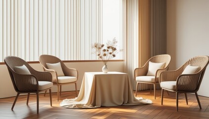 Home interior design of beige dining room background, home interior mockup, wall mockup