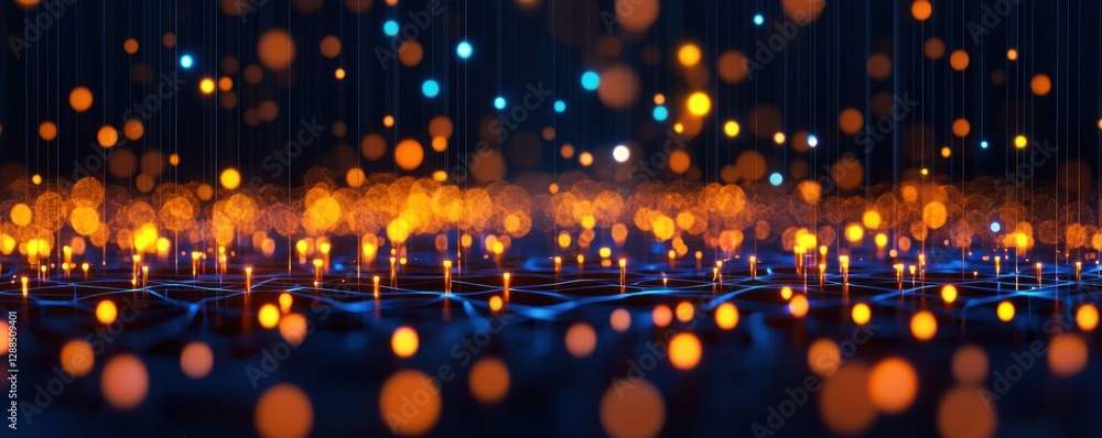 Poster a vibrant scene of glowing orbs against a dark background, creating a mesmerizing effect of light an
