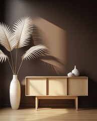 Home interior design of minimalist brown living room background, home interior mockup, wall mockup