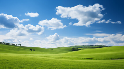 Fototapeta premium green field and blue sky. field and clouds