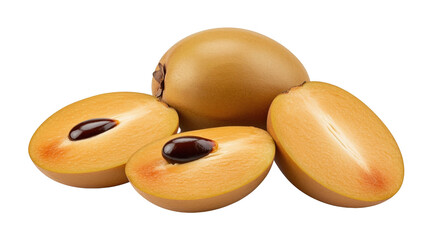 Sapodilla Fruit Still Life Studio Shot with Halves and Seeds
