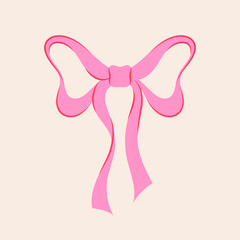 Coquette cute pink bow illustration isolated. Hand drawn print for card, party, clothes, wall decor. Ballet core