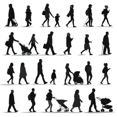 Fototapeta premium People family and parent silhouettes set, large pack of vector silhouette design, isolated white background and grapics set