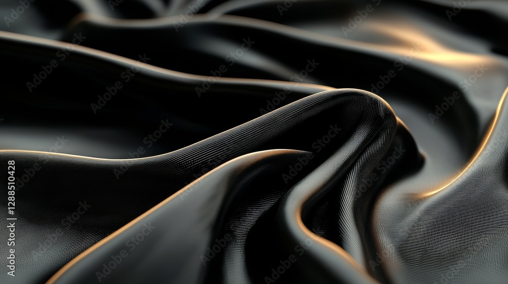 Poster render a beautiful 3d image of black silk folds in full screen, resembling a clean and elegant fabri
