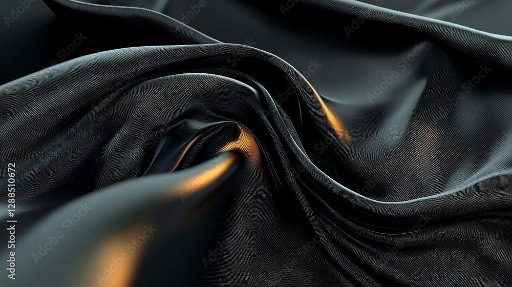 Poster create a stunning full-screen 3d visualization of black silk with beautiful folds, evoking a sense o