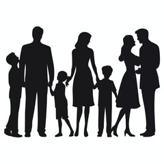 People family and parent silhouettes set, large pack of vector silhouette design, isolated white background and grapics set