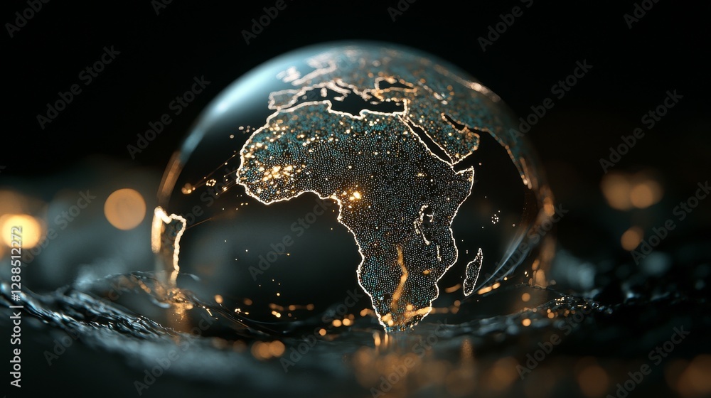 Poster a 3d rendering of the earth as a digital globe composed of a plexus of bright glowing lines, showcas